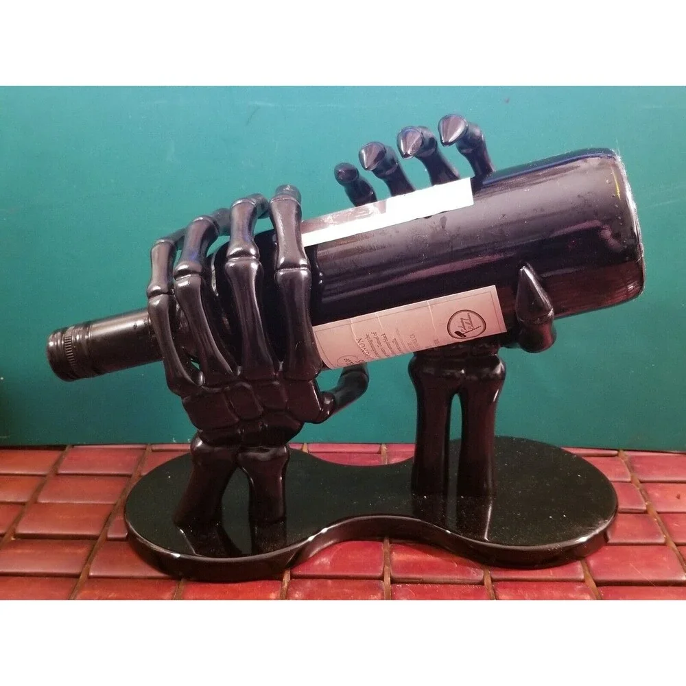 Halloween Hyde & Eek Black Skeleton Hands Wine Bottle Holder 10.5